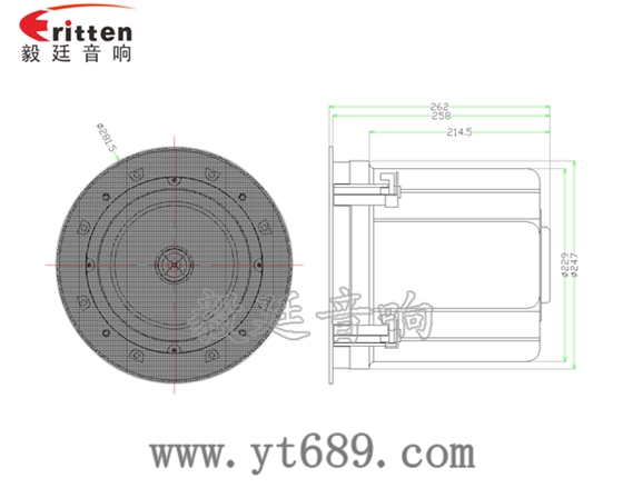 高音可旋轉8寸天花板喇叭成品圖帶圓方網(wǎng)罩