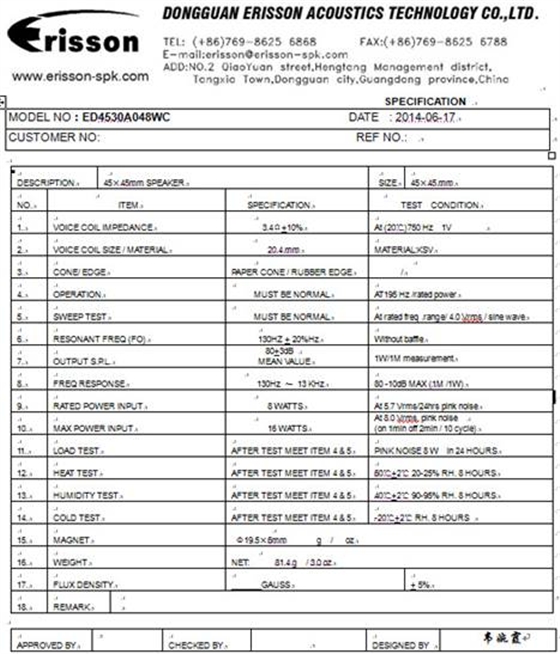 喇叭廠家規(guī)格書 喇叭廠家規(guī)格書