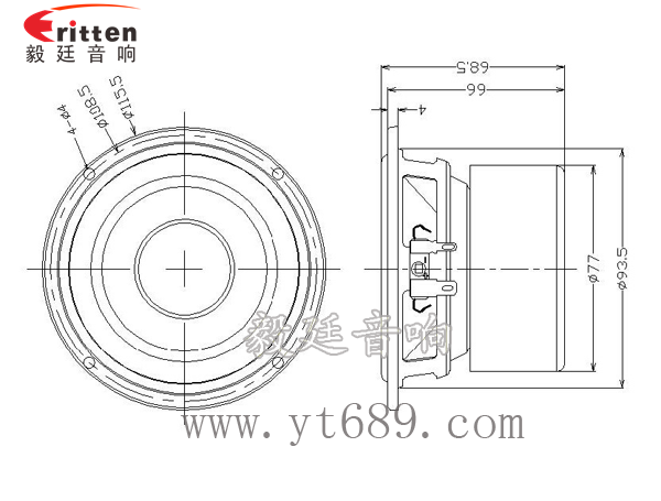 4寸4Ω10w音箱中低音喇叭成品圖