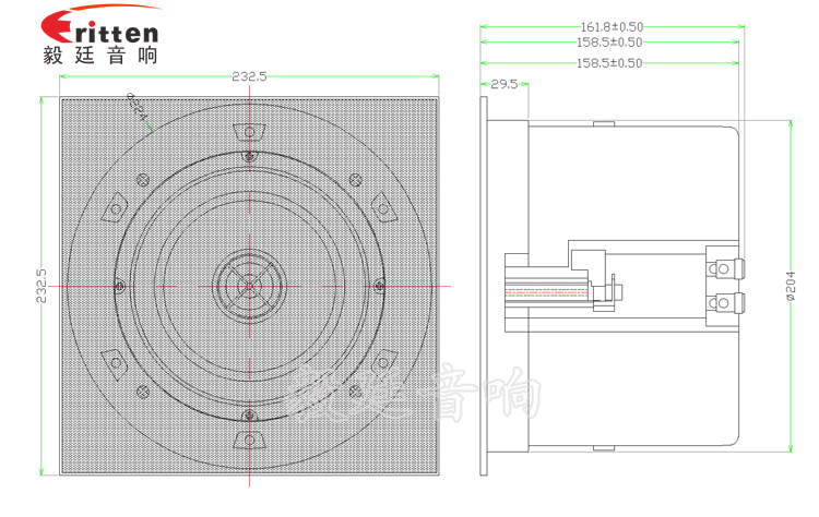 40w 6.5寸吸頂式喇叭成品圖方網(wǎng)罩